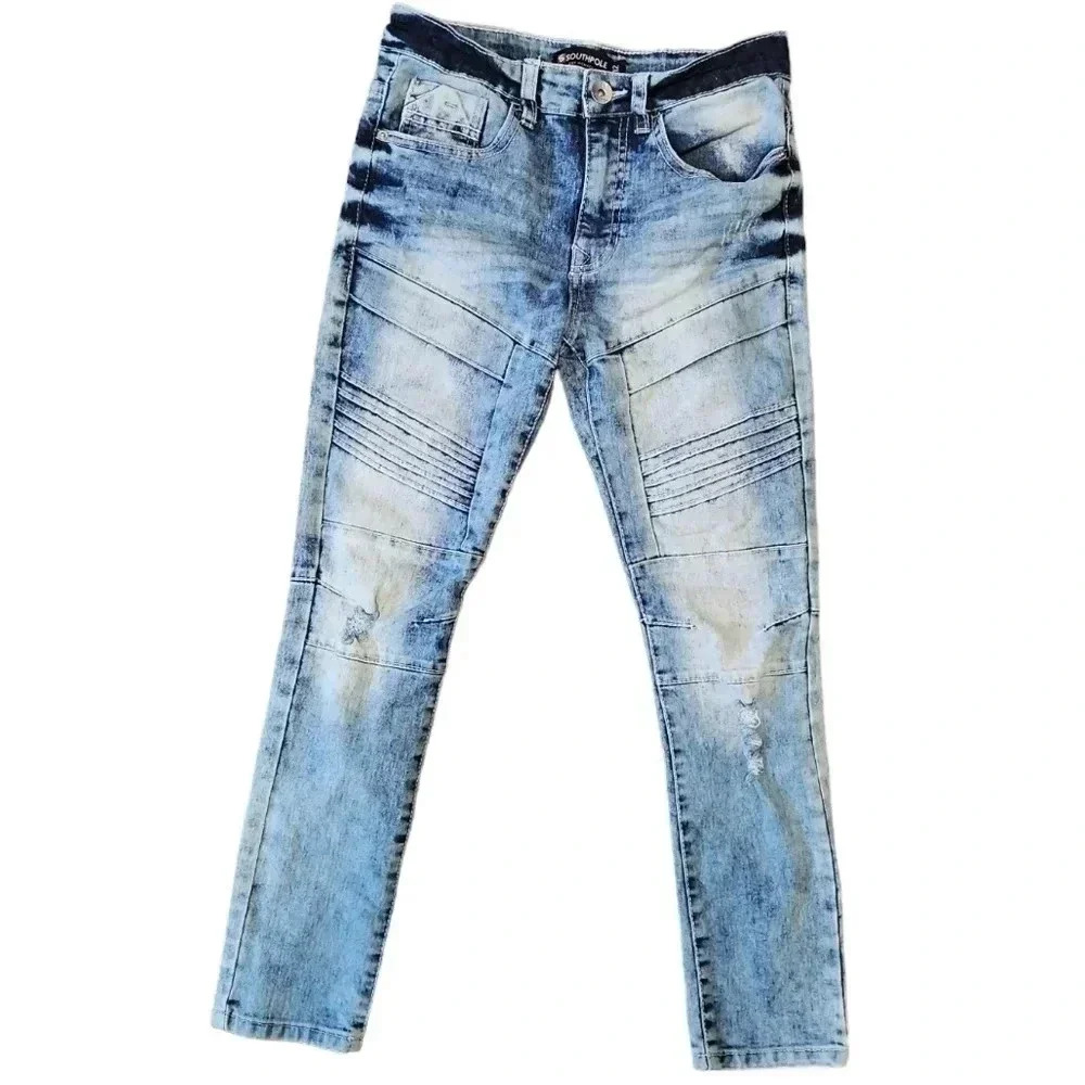 South Pole Womens Jeans Skinny Moto Stretch Denim Retro Acid Wash Sz 12